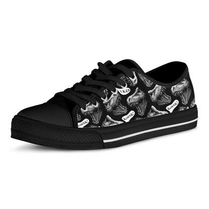 Black And White T-Rex Dinosaur Print Black Low Top Shoes