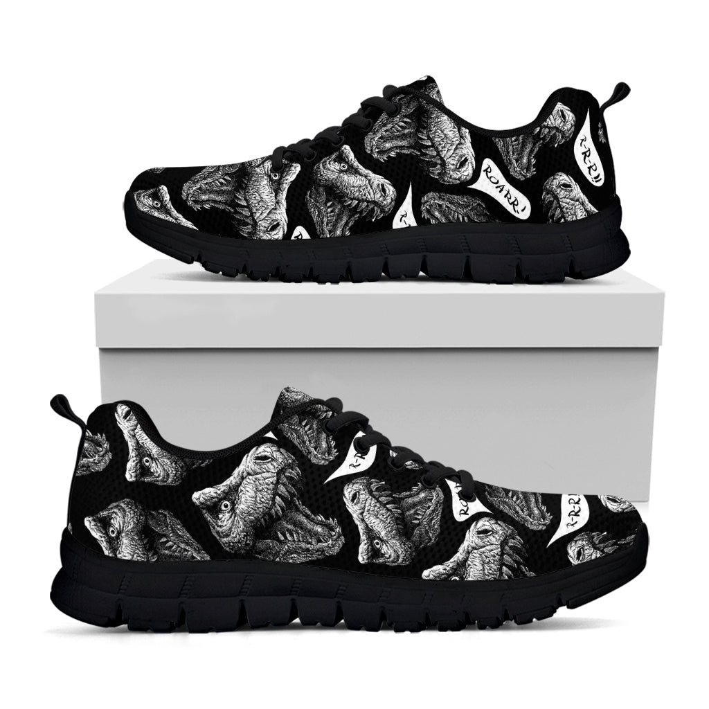 Black And White T-Rex Dinosaur Print Black Sneakers