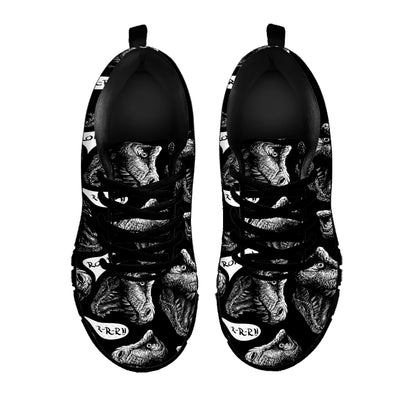 Black And White T-Rex Dinosaur Print Black Sneakers