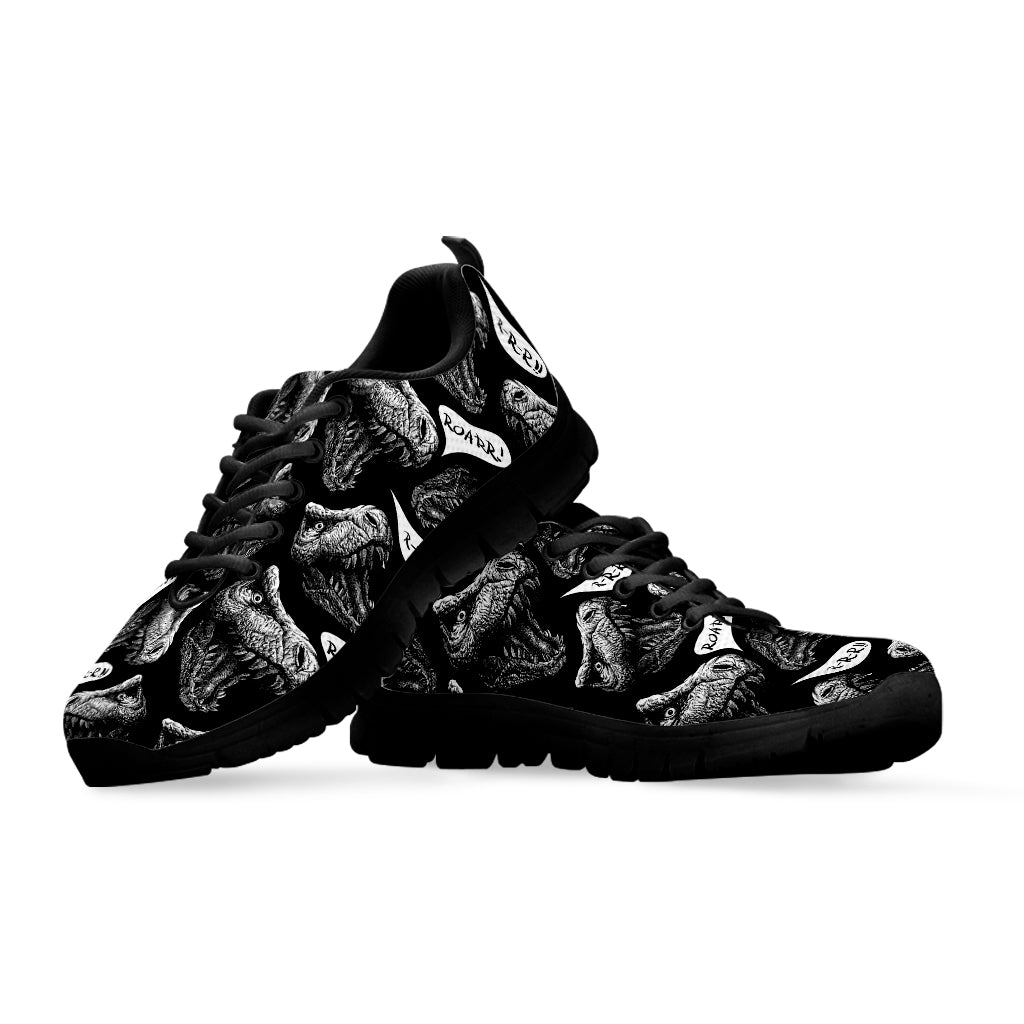 Black And White T-Rex Dinosaur Print Black Sneakers