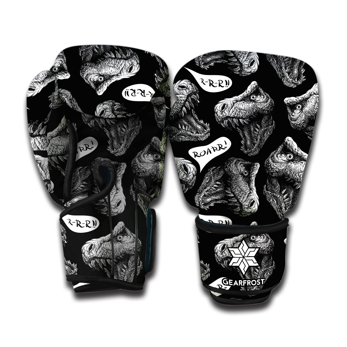 Black And White T-Rex Dinosaur Print Boxing Gloves