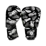 Black And White T-Rex Dinosaur Print Boxing Gloves