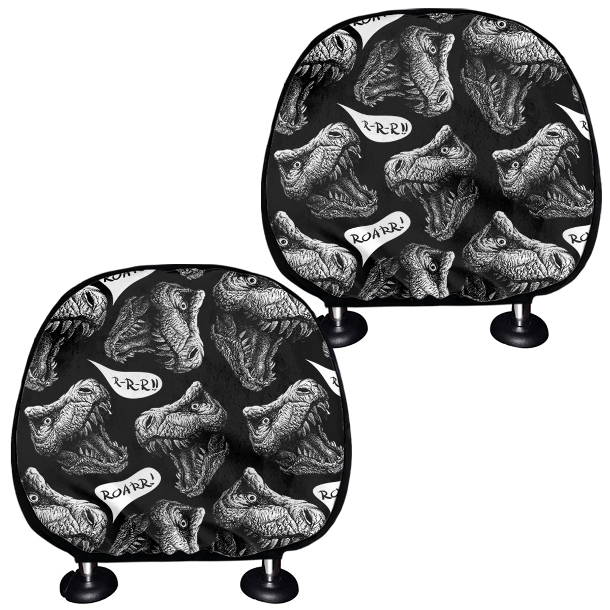Black And White T-Rex Dinosaur Print Car Headrest Covers