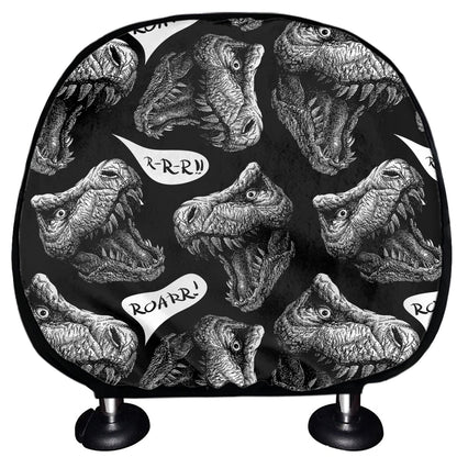 Black And White T-Rex Dinosaur Print Car Headrest Covers