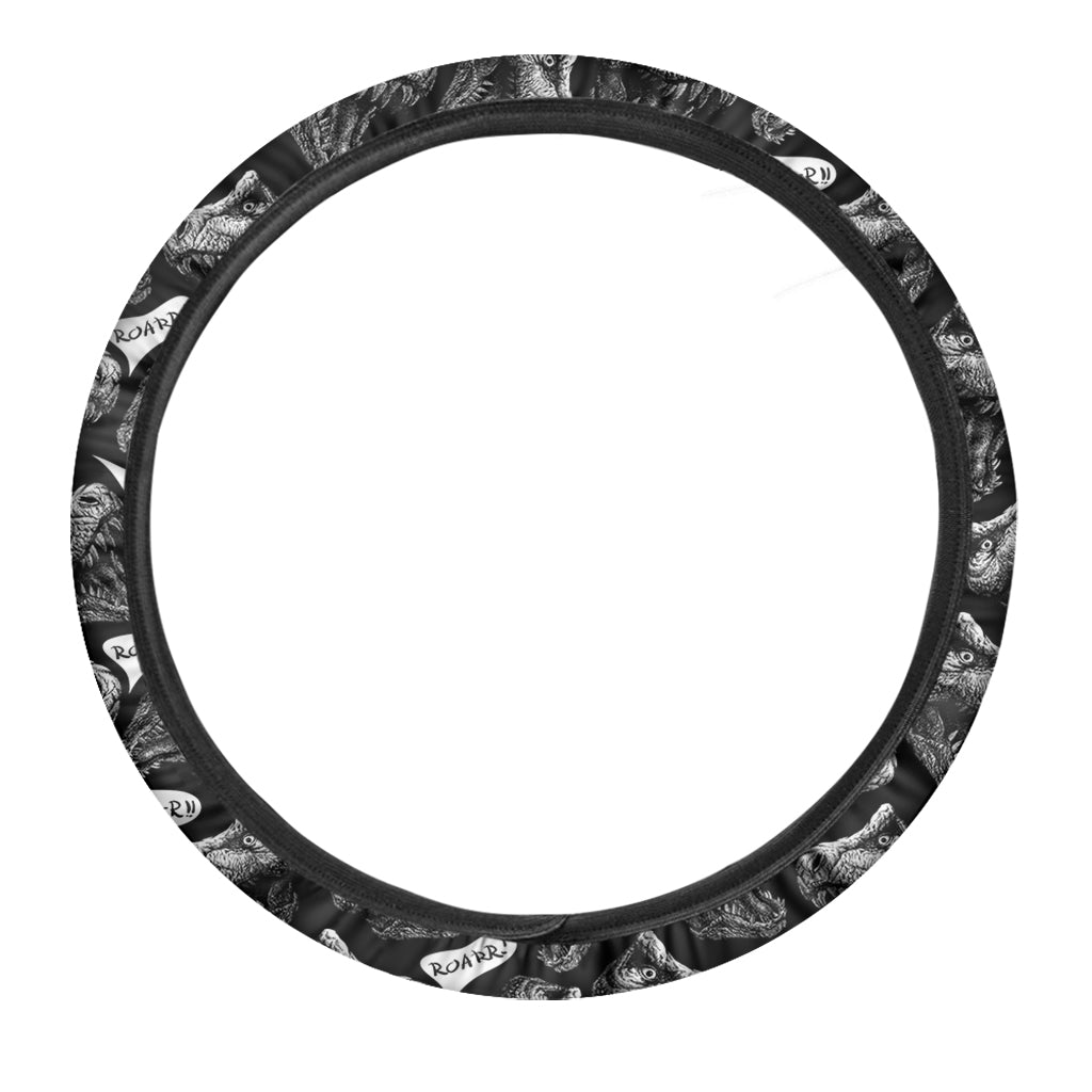 Black And White T-Rex Dinosaur Print Car Steering Wheel Cover