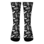 Black And White T-Rex Dinosaur Print Crew Socks