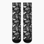 Black And White T-Rex Dinosaur Print Crew Socks