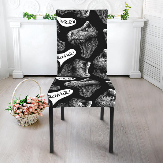 Black And White T-Rex Dinosaur Print Dining Chair Slipcover