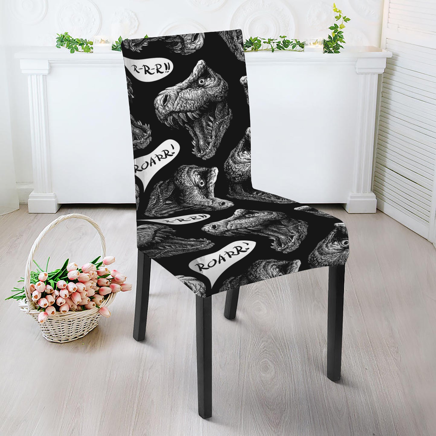 Black And White T-Rex Dinosaur Print Dining Chair Slipcover
