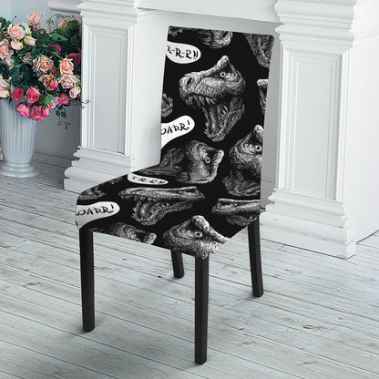 Black And White T-Rex Dinosaur Print Dining Chair Slipcover
