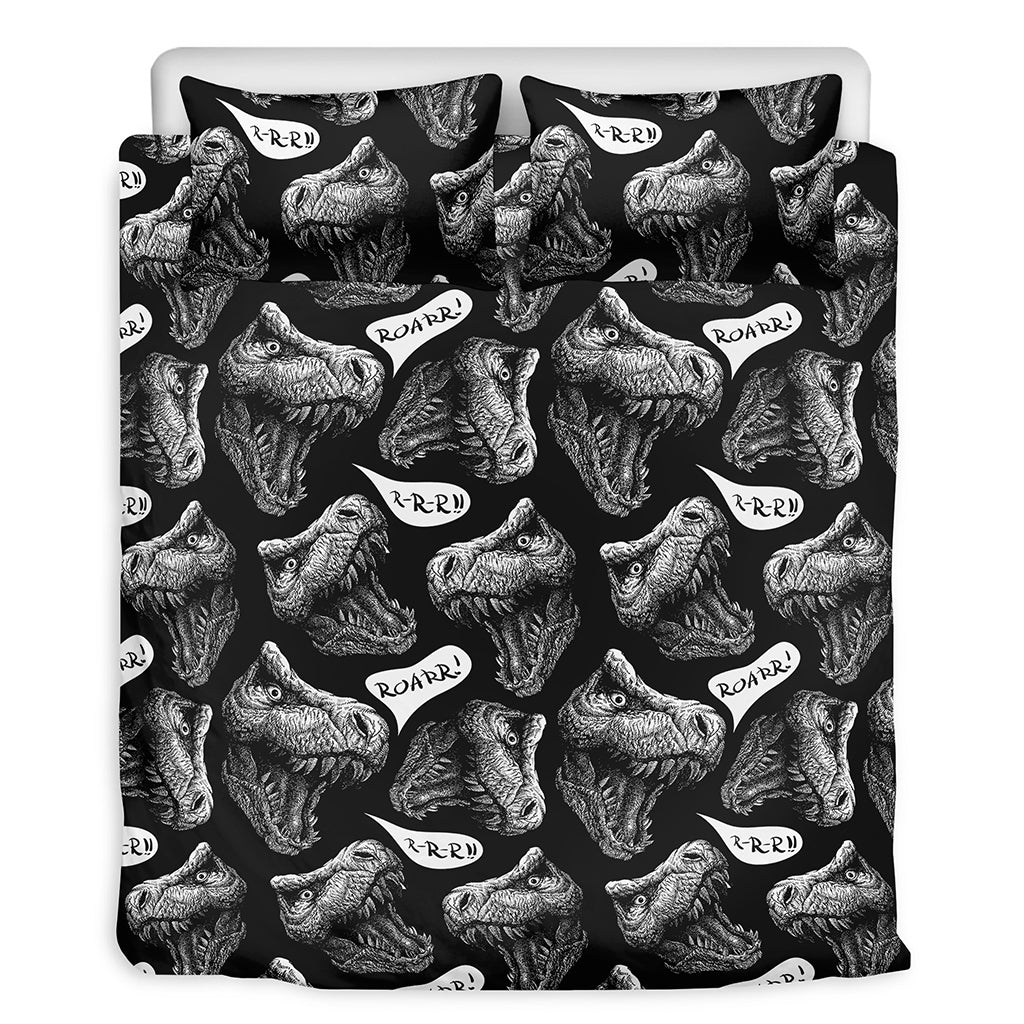 Black And White T-Rex Dinosaur Print Duvet Cover Bedding Set