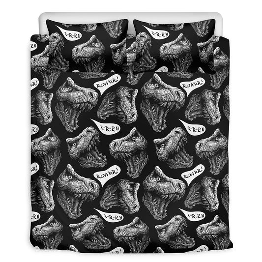 Black And White T-Rex Dinosaur Print Duvet Cover Bedding Set
