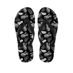 Black And White T-Rex Dinosaur Print Flip Flops
