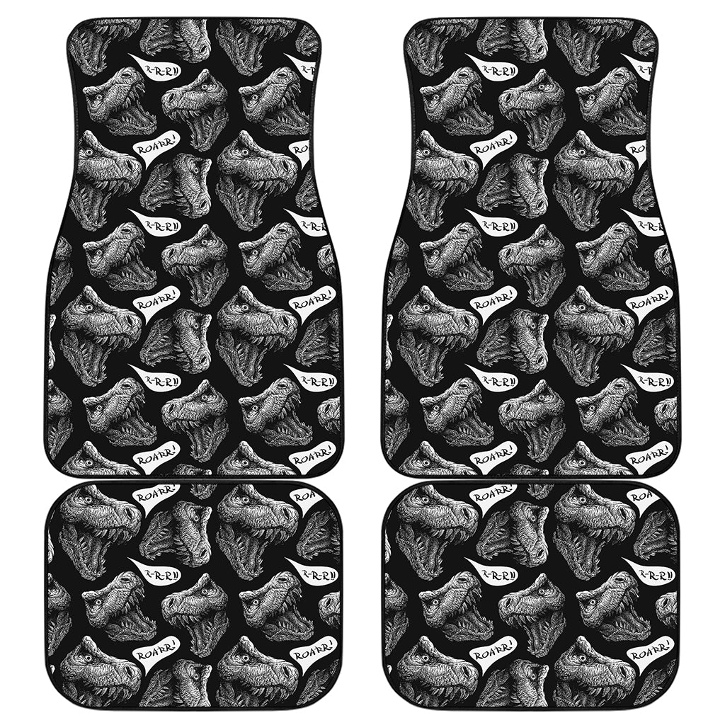 Black And White T-Rex Dinosaur Print Front and Back Car Floor Mats