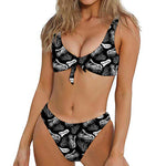 Black And White T-Rex Dinosaur Print Front Bow Tie Bikini