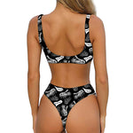 Black And White T-Rex Dinosaur Print Front Bow Tie Bikini