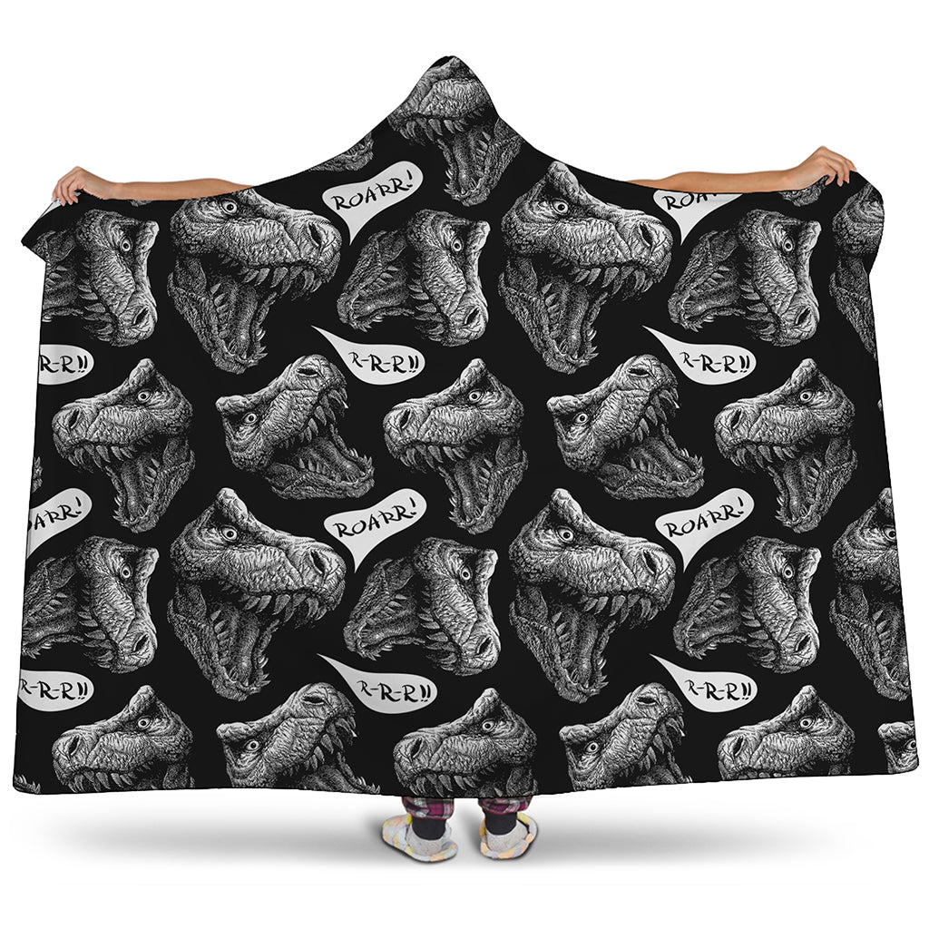 Black And White T-Rex Dinosaur Print Hooded Blanket