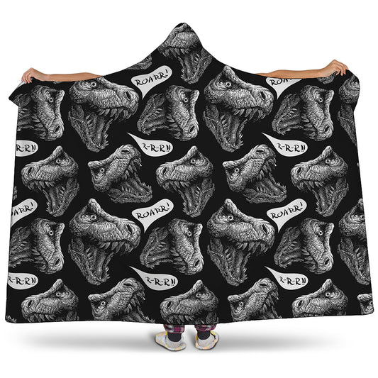 Black And White T-Rex Dinosaur Print Hooded Blanket