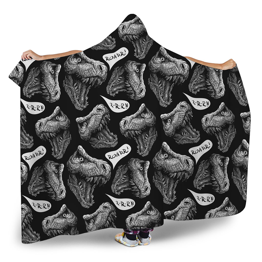Black And White T-Rex Dinosaur Print Hooded Blanket