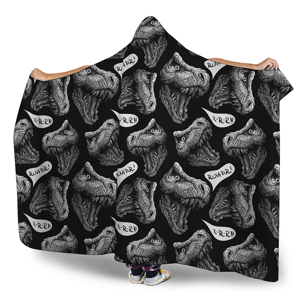 Black And White T-Rex Dinosaur Print Hooded Blanket