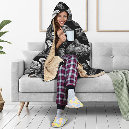 Black And White T-Rex Dinosaur Print Hooded Blanket