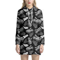 Black And White T-Rex Dinosaur Print Pullover Hoodie Dress