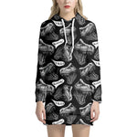 Black And White T-Rex Dinosaur Print Hoodie Dress