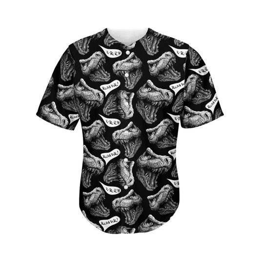 Black And White T-Rex Dinosaur Print Men's Baseball Jersey