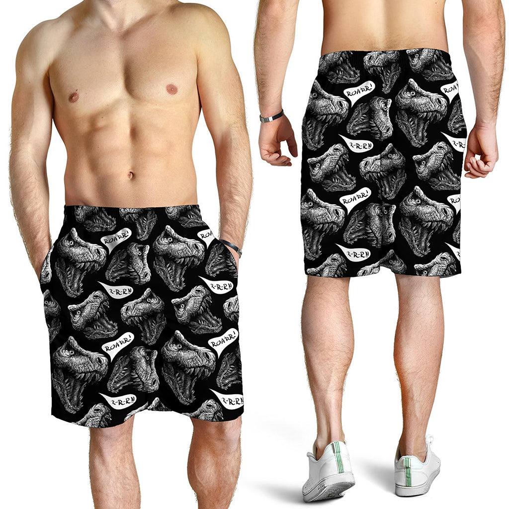 Black And White T-Rex Dinosaur Print Men's Shorts