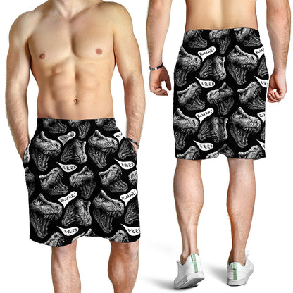Black And White T-Rex Dinosaur Print Men's Shorts