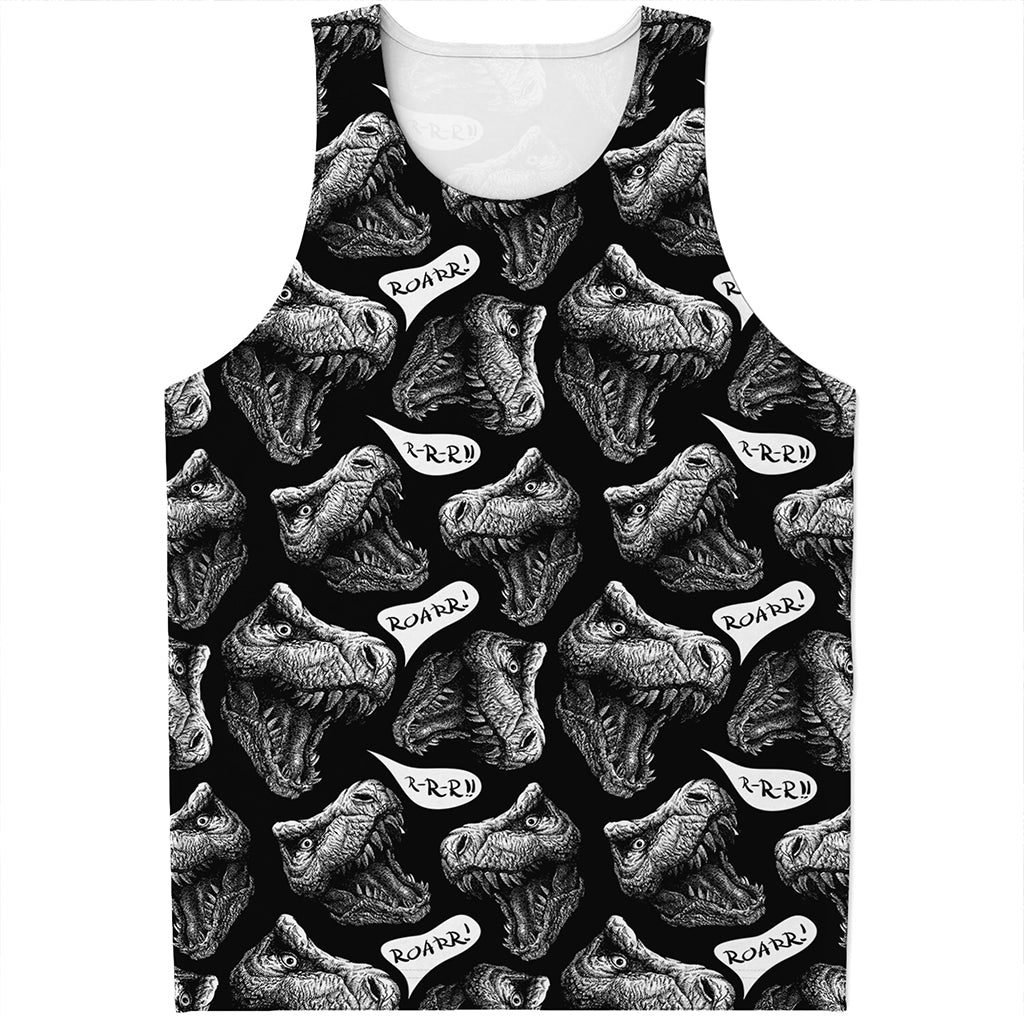 Black And White T-Rex Dinosaur Print Men's Tank Top