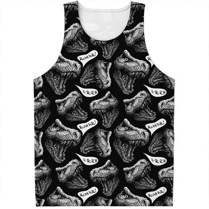 Black And White T-Rex Dinosaur Print Men's Tank Top