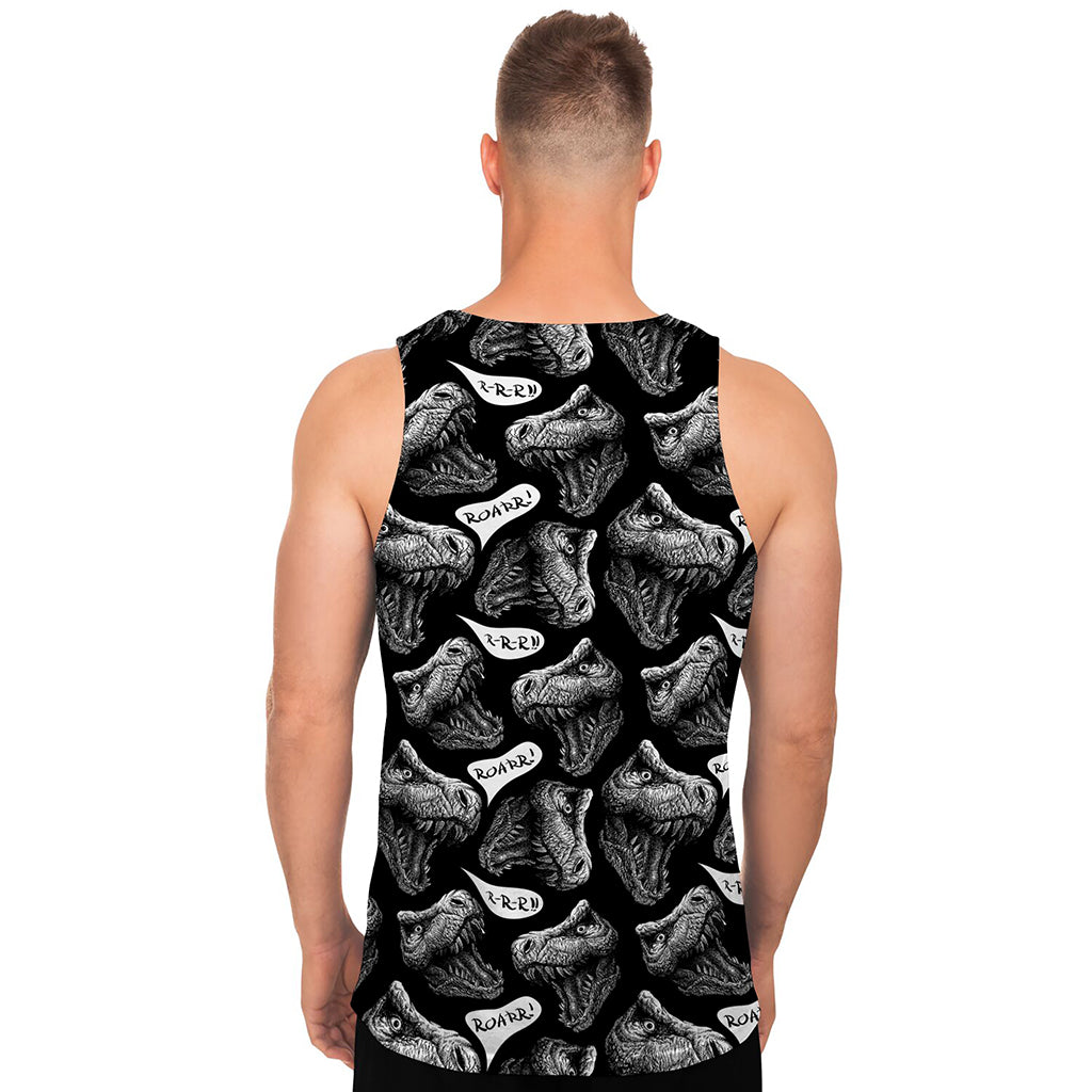 Black And White T-Rex Dinosaur Print Men's Tank Top