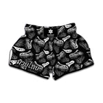 Black And White T-Rex Dinosaur Print Muay Thai Boxing Shorts