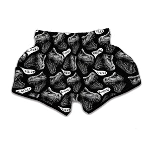 Black And White T-Rex Dinosaur Print Muay Thai Boxing Shorts