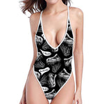 Black And White T-Rex Dinosaur Print One Piece High Cut Swimsuit