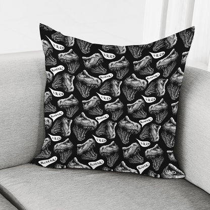 Black And White T-Rex Dinosaur Print Pillow Cover