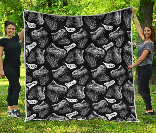 Black And White T-Rex Dinosaur Print Quilt