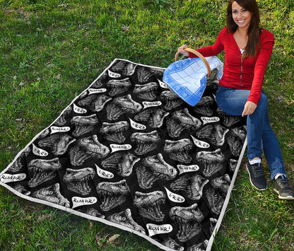 Black And White T-Rex Dinosaur Print Quilt