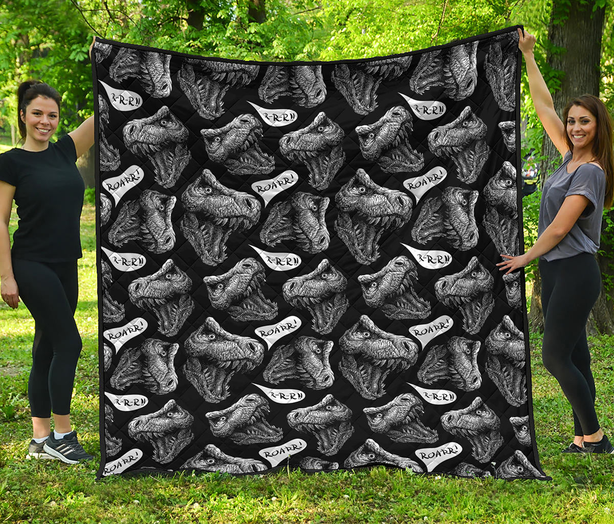 Black And White T-Rex Dinosaur Print Quilt