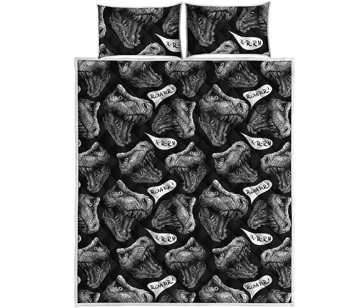 Black And White T-Rex Dinosaur Print Quilt Bed Set