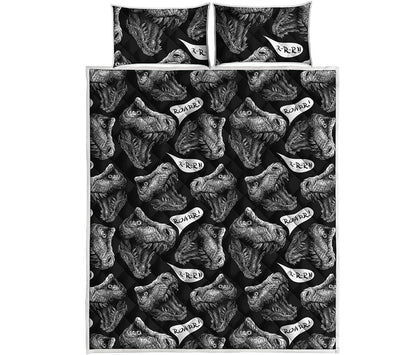 Black And White T-Rex Dinosaur Print Quilt Bed Set