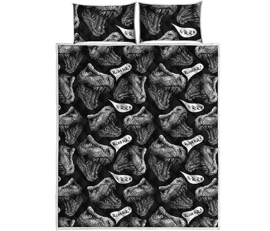 Black And White T-Rex Dinosaur Print Quilt Bed Set