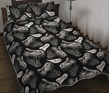 Black And White T-Rex Dinosaur Print Quilt Bed Set