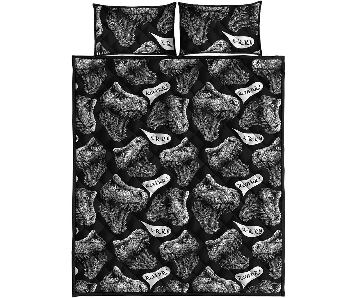 Black And White T-Rex Dinosaur Print Quilt Bed Set