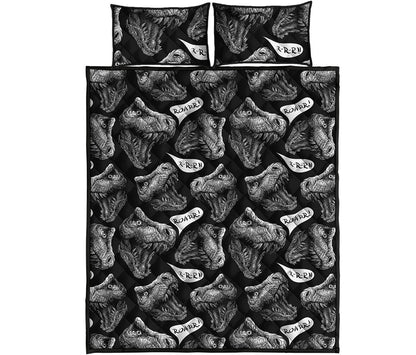 Black And White T-Rex Dinosaur Print Quilt Bed Set