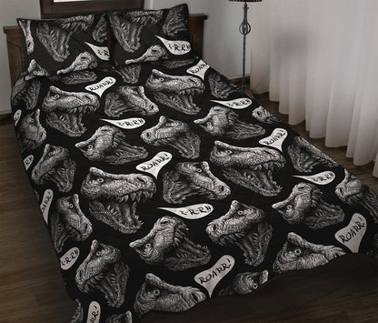 Black And White T-Rex Dinosaur Print Quilt Bed Set