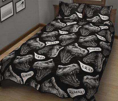Black And White T-Rex Dinosaur Print Quilt Bed Set