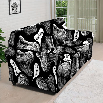 Black And White T-Rex Dinosaur Print Sofa Cover