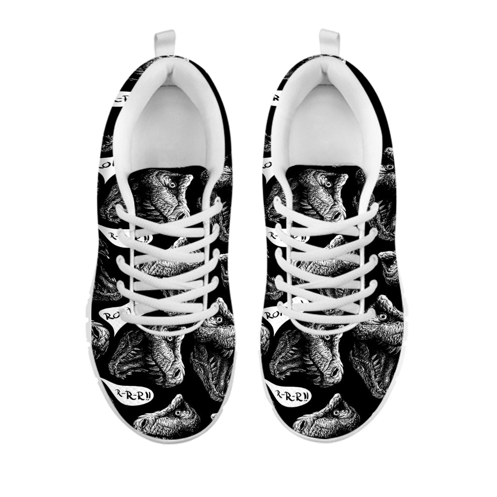 Black And White T-Rex Dinosaur Print White Sneakers
